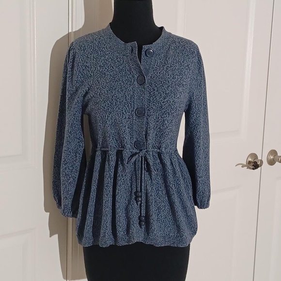 I HEART RONSON Heather Blue Cotton Knit Peplum Cardigan - Picture 2 of 6